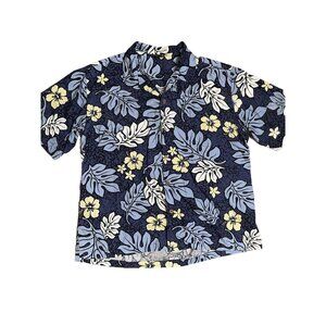 Aloha Fashion Hawaiian Shirt Mens XL Cotton Royal Blue Floral